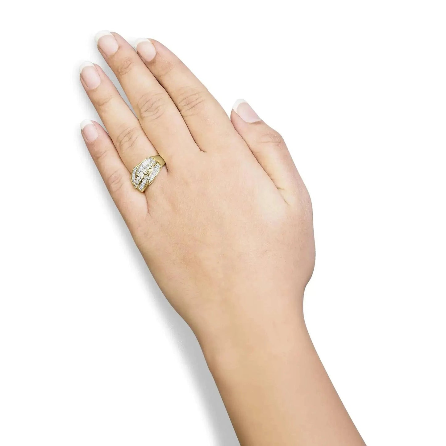 14K Yellow Gold 1.00 Cttw Diamond Cocktall Cluster 5 Stone Ring (H-I Color, SI1-I1 Clarity) - Ring Size 7 Fair Prices Online