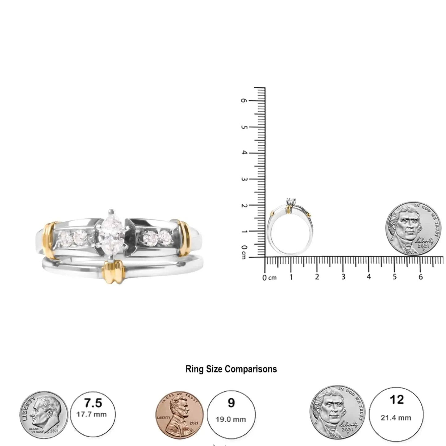 14K Yellow and White Gold 1/3 Cttw Marquise Diamond Cocktail Engagement Ring Set (H-I Color, SI1-SI2 Clarity) Fair Prices Online