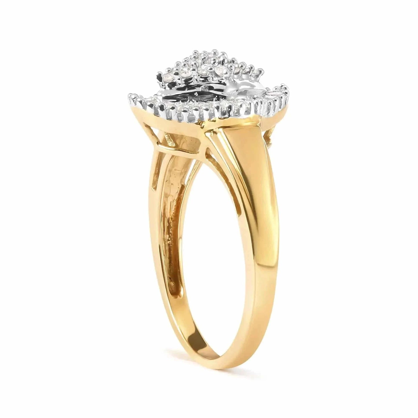 10K Yellow Gold 1/2 Cttw Round And Baguette-cut Diamond Rhombus Head and Halo Ring (I-J Color, I1-I2 Clarity) Fair Prices Online