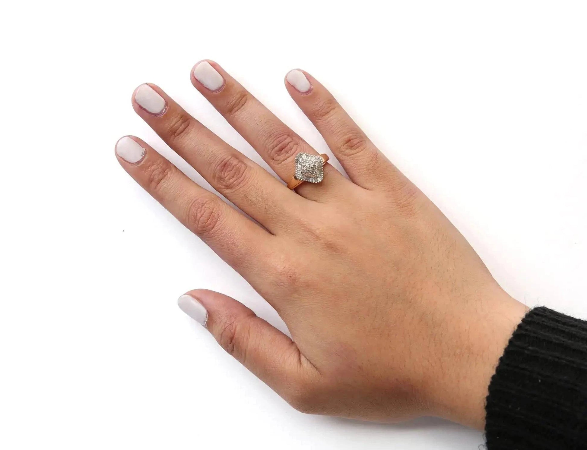 10K Yellow Gold 1/2 Cttw Round And Baguette-cut Diamond Rhombus Head and Halo Ring (I-J Color, I1-I2 Clarity) Fair Prices Online