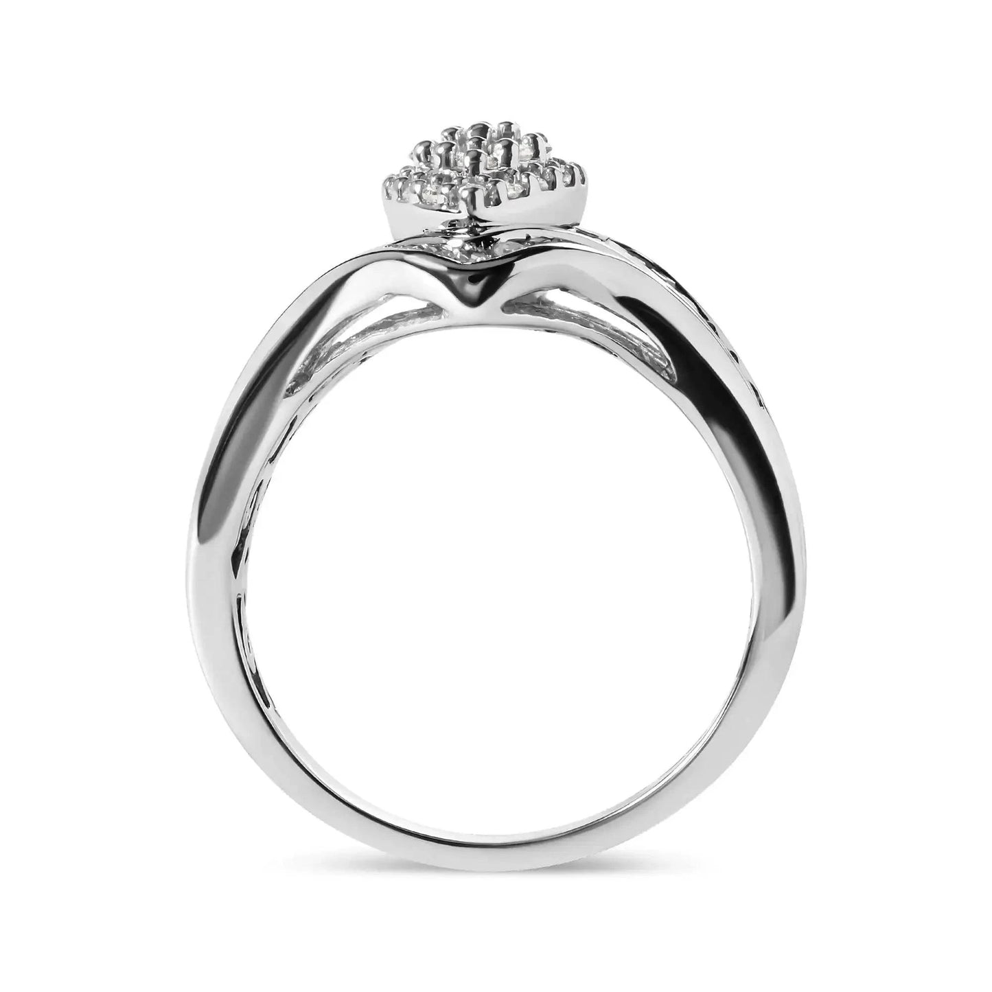 14K White Gold 3/4 Cttw Round and Baguette cut Diamond Cluster Ring (H-I Color, I1-I2 Clarity) Fair Prices Online