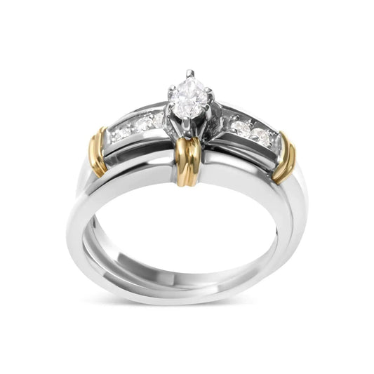 14K Yellow and White Gold 1/3 Cttw Marquise Diamond Cocktail Engagement Ring Set (H-I Color, SI1-SI2 Clarity) Fair Prices Online