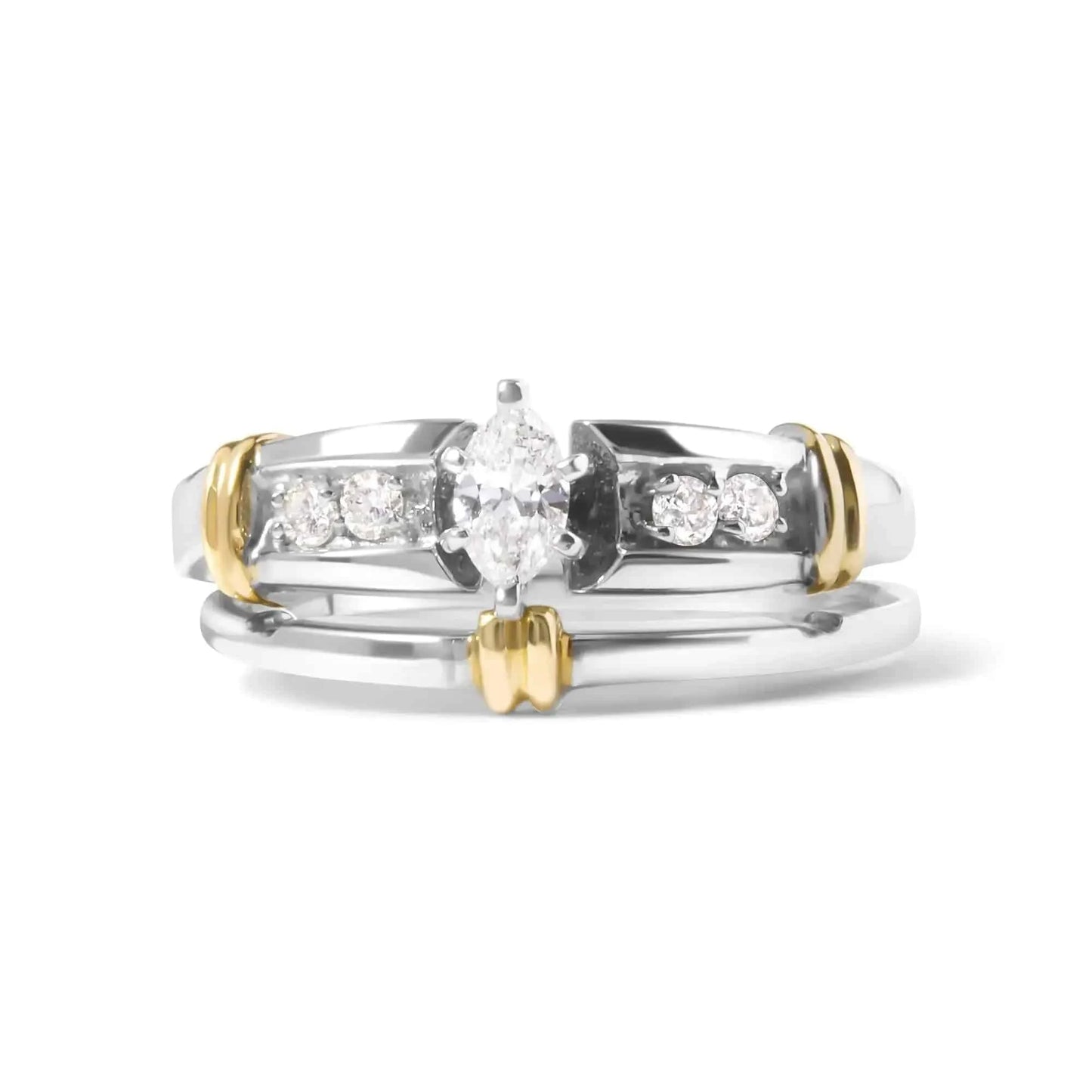 14K Yellow and White Gold 1/3 Cttw Marquise Diamond Cocktail Engagement Ring Set (H-I Color, SI1-SI2 Clarity) Fair Prices Online