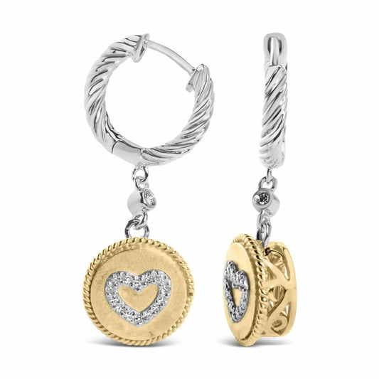 18K Yellow Gold Plated .925 Sterling Silver 1/8 Cttw Diamond Heart Medallion Drop and Dangle Earring (I-J Color, SI1-SI2 Clarity) Fair Prices Online