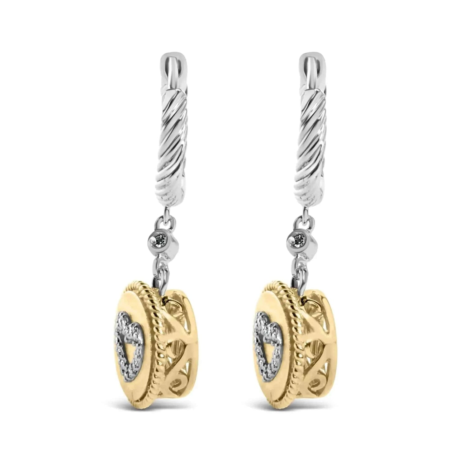 18K Yellow Gold Plated .925 Sterling Silver 1/8 Cttw Diamond Heart Medallion Drop and Dangle Earring (I-J Color, SI1-SI2 Clarity) Fair Prices Online