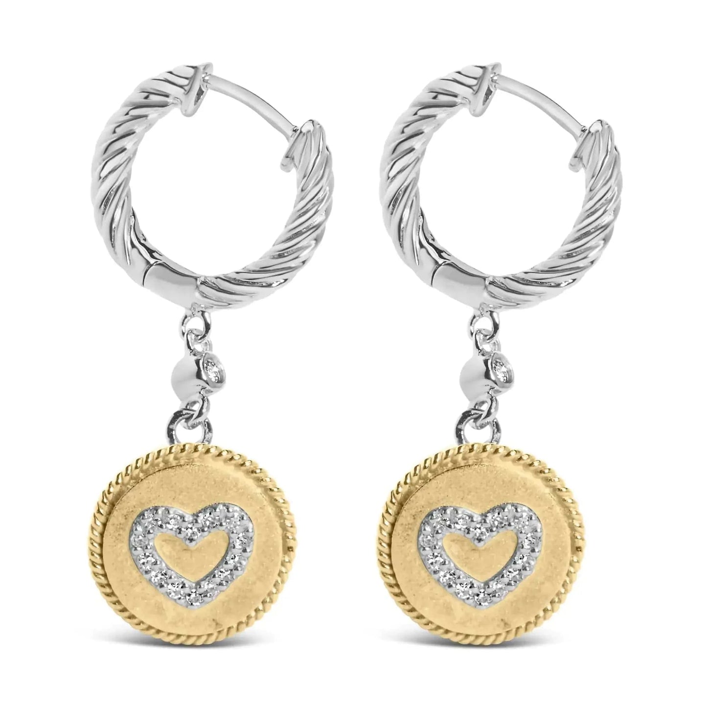 18K Yellow Gold Plated .925 Sterling Silver 1/8 Cttw Diamond Heart Medallion Drop and Dangle Earring (I-J Color, SI1-SI2 Clarity) Fair Prices Online