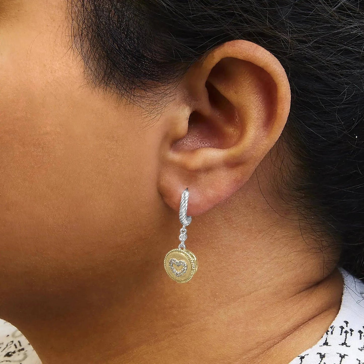 18K Yellow Gold Plated .925 Sterling Silver 1/8 Cttw Diamond Heart Medallion Drop and Dangle Earring (I-J Color, SI1-SI2 Clarity) Fair Prices Online