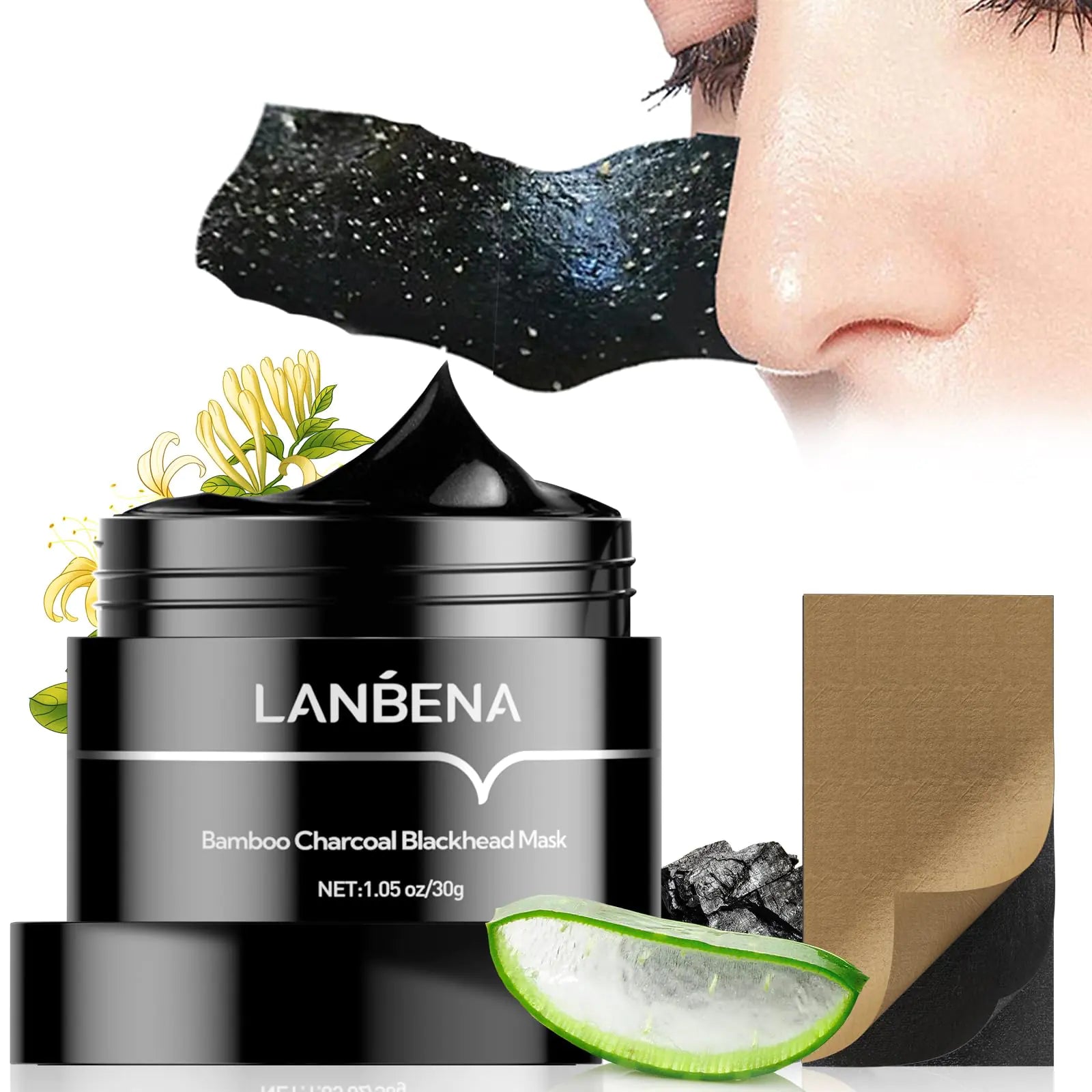 LANBENA Upgraded 2.0 Bamboo Charcoal Blackhead Remover Mask, 60 pcs Nose Strips, Peel off Face Mask Pore Whiteheads Cleanser Strawberry Nose Purifying, Deep Cleansing for All Skin Types, 30g/1.05oz Black Fair Prices Online