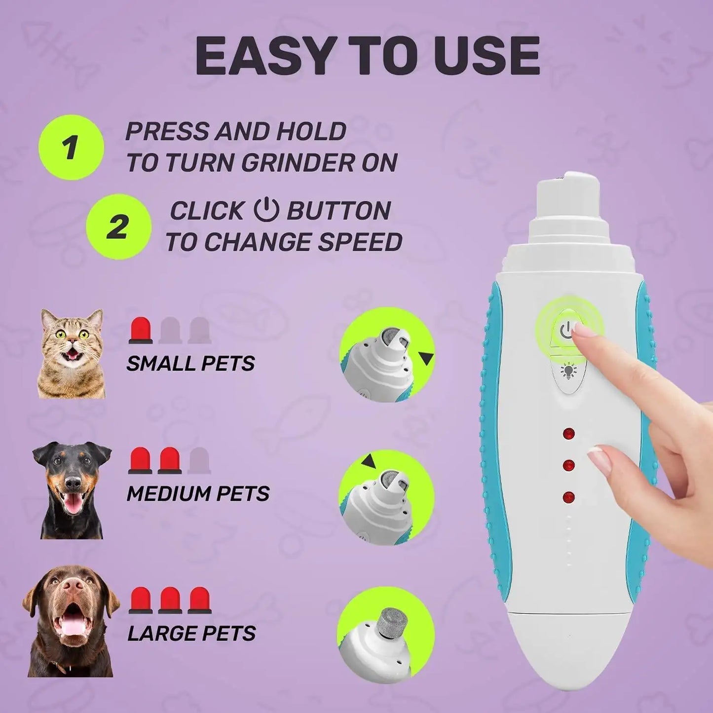 Dog Nail Grinder Blue Low Noise Vibration 3 Speed with USB for All Dog Cat Sizes Fair Prices Online