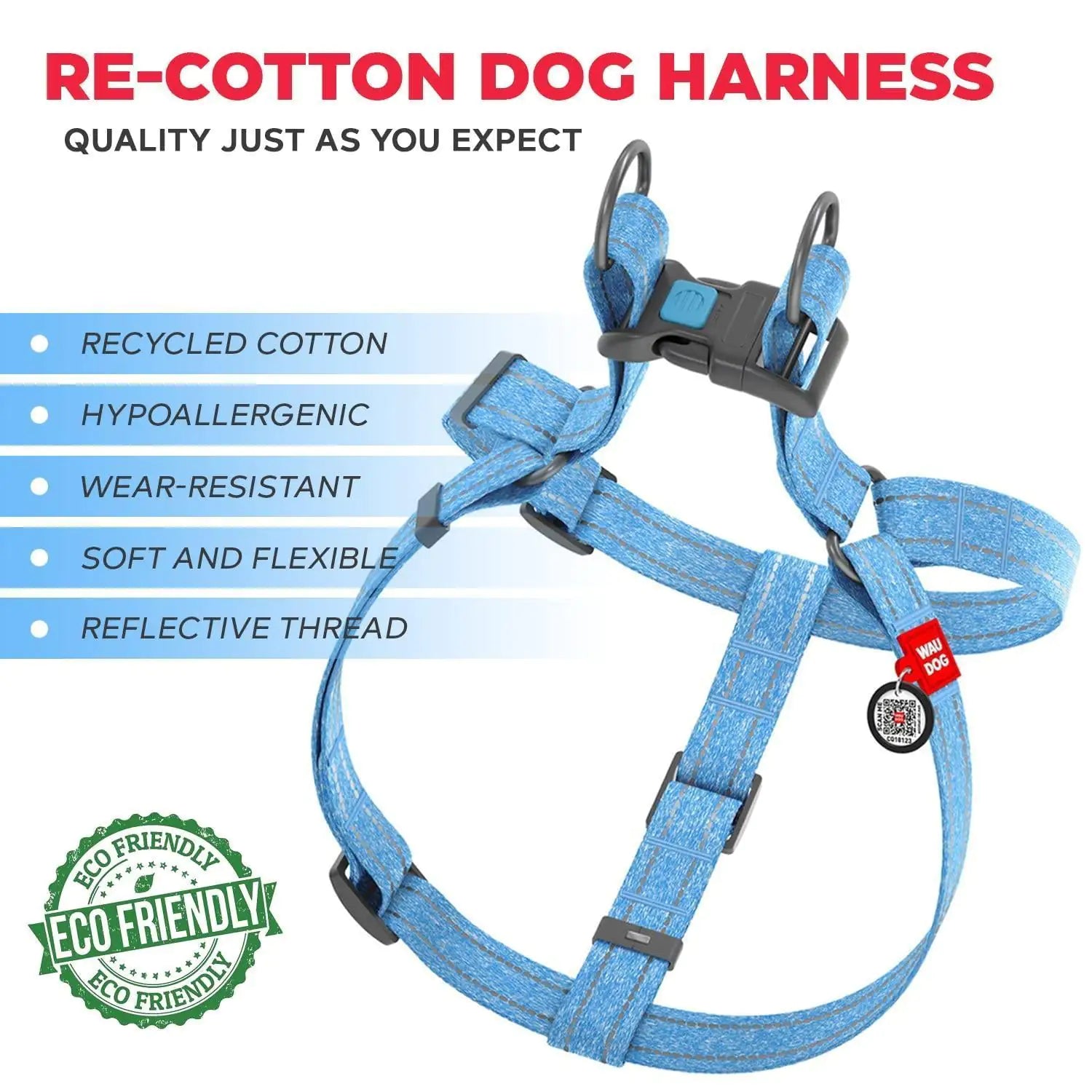 Blue Cotton Dog Harness Eco Friendly Adjustable for Medium Dogs M Size 2332 in Fair Prices Online