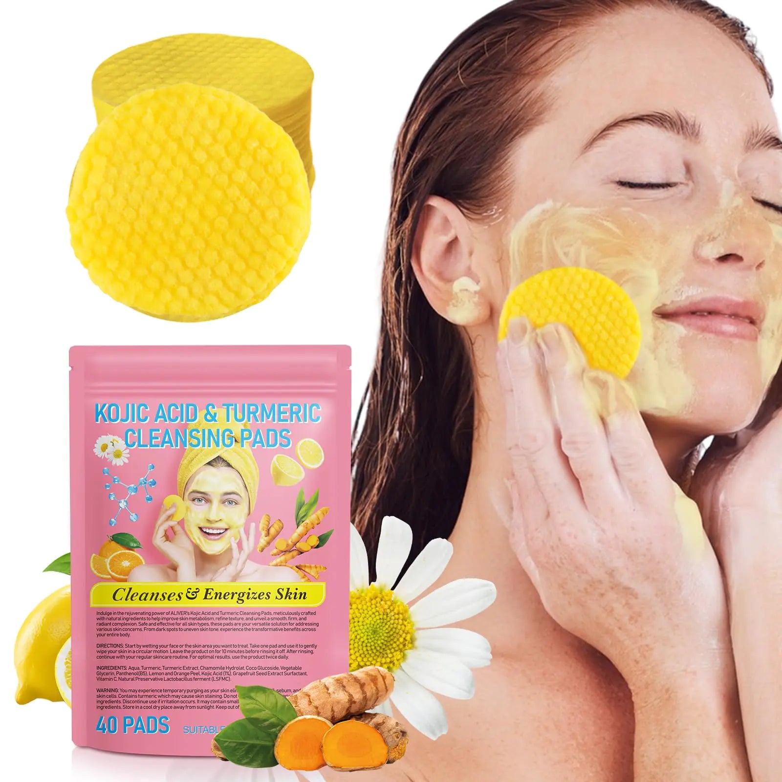 Turmeric Kojic Acid Cleansing Pads, Kojic Acid And Turmeric Cleansing Pads Helps Balance Skin Oil And Water, Remove Excess Keratin From The Body'S Skin, 40PCS 40 Count (Pack of 1) Fair Prices Online