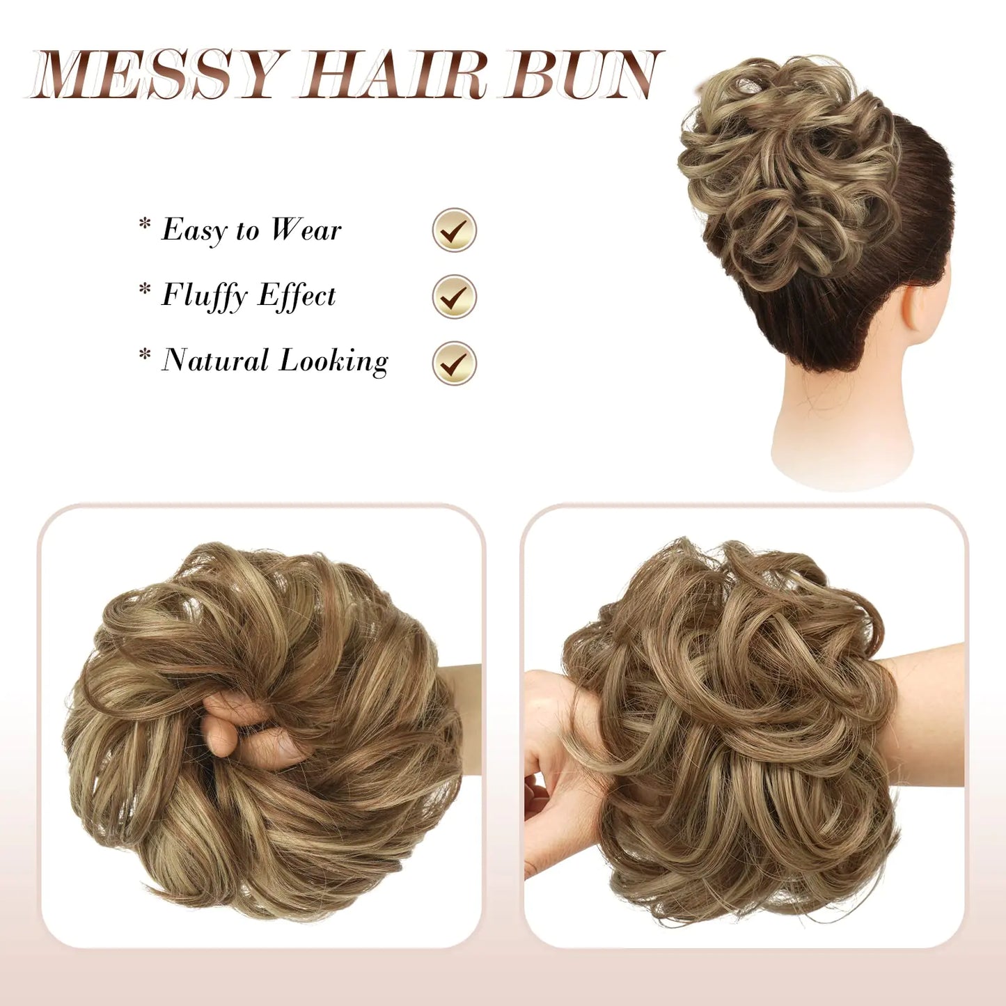 FESHFEN Messy Bun Hair Piece, Messy Hair Bun Scrunchies for Women Brown and Blonde Synthetic Wavy Curly Chignon Ponytail Hair Extensions Thick Updo Hairpiece for Daily Wear 1PCS 1 Count (Pack of 1) 12H24# Brown & Blonde Fair Prices Online