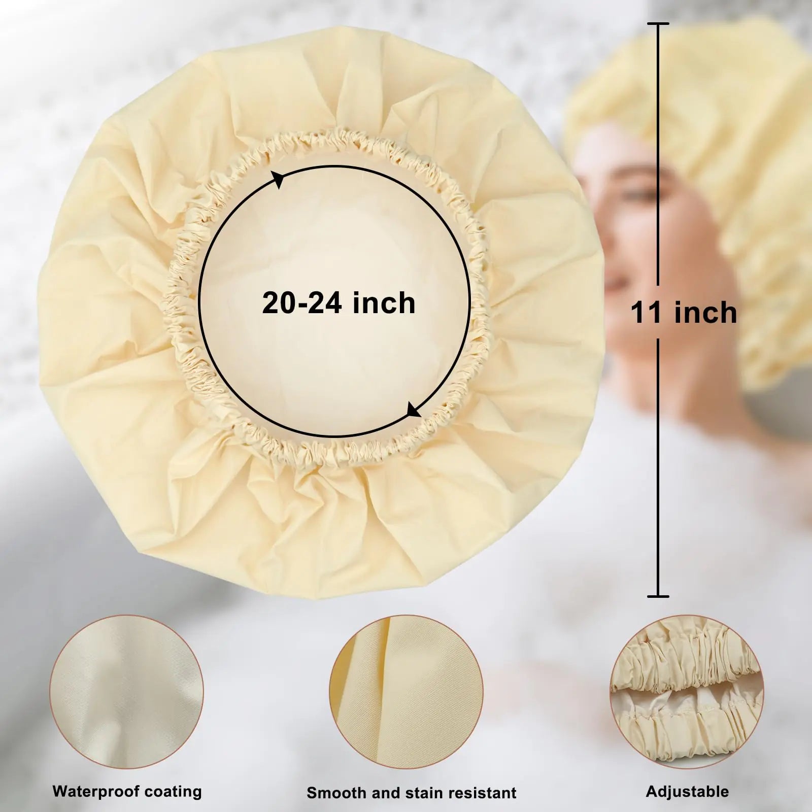 Reusable Shower Cap for Women, Large Waterproof Shower Bonnet Washable Elastic Band Bath Hair Hat for Long Hair, Braids(Champagne) Light Champagne Fair Prices Online