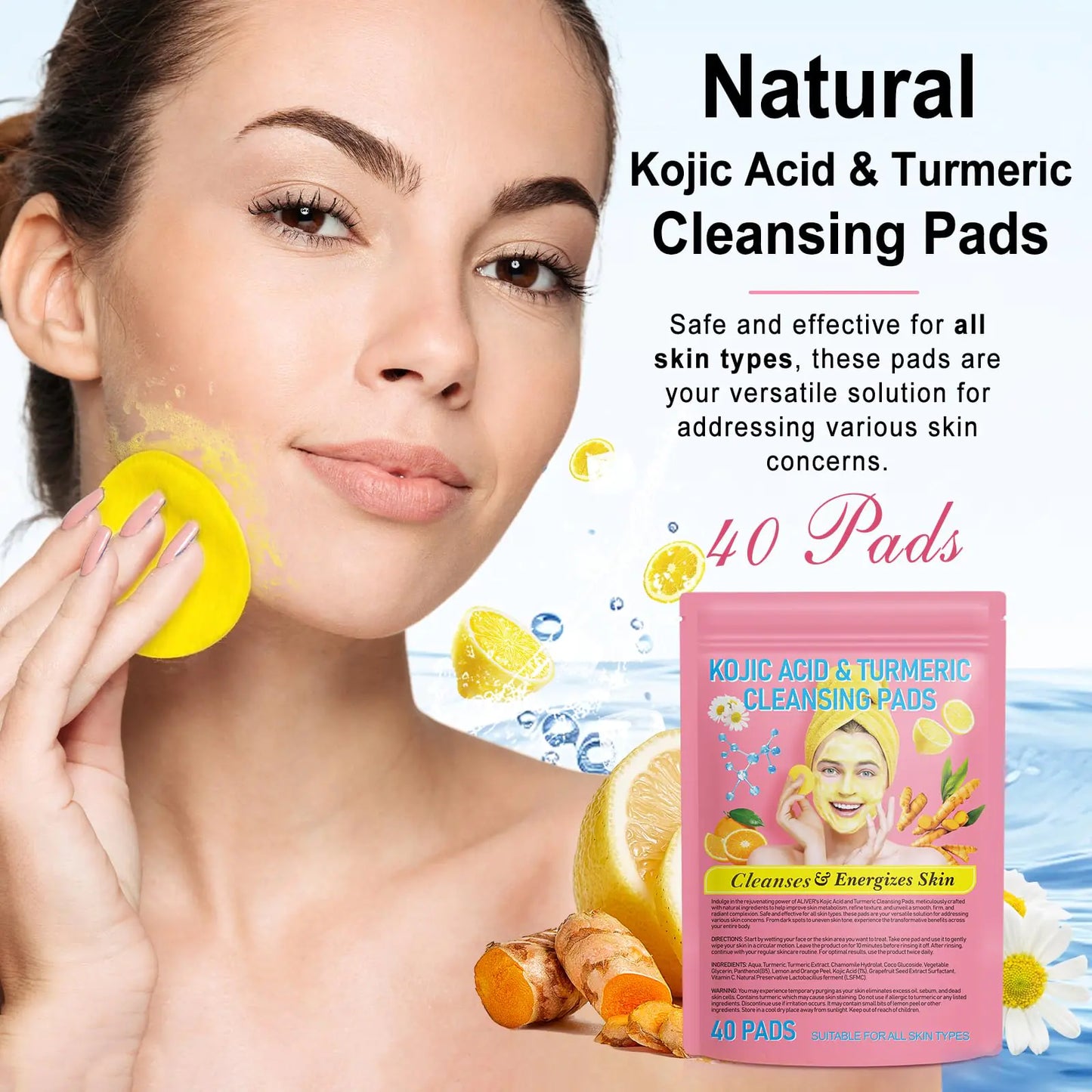 Turmeric Kojic Acid Cleansing Pads, Kojic Acid And Turmeric Cleansing Pads Helps Balance Skin Oil And Water, Remove Excess Keratin From The Body'S Skin, 40PCS 40 Count (Pack of 1) Fair Prices Online