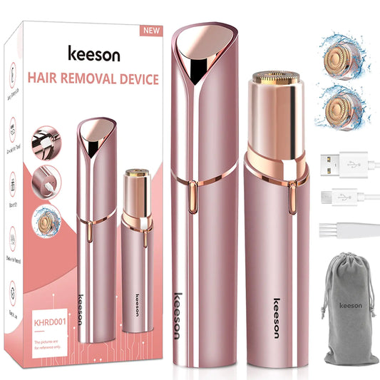 Facial Hair Removal for Women, Painless Womens Facial Hair Remover with 2 Replacement Heads, Lipstick-Sized, USB Rechargeable, Facial Hair Remover for Upper Lip,Chin,Peach Fuzz,Mustache (Pink) Fair Prices Online