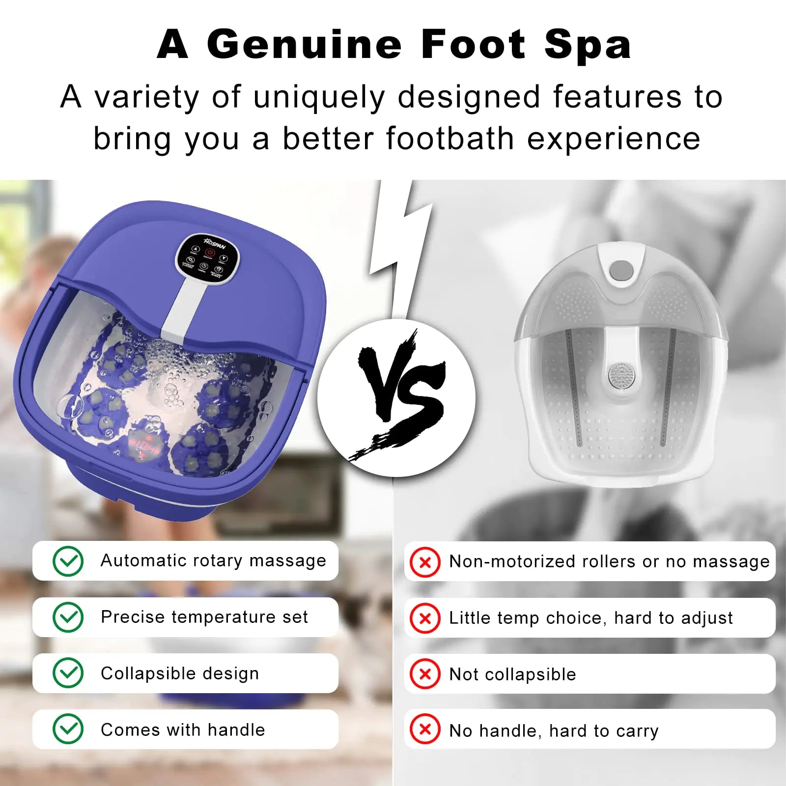 HOSPAN (2023.8 Upgrade Collapsible Foot Spa Electric Rotary Massage, Foot Bath with Heat, Bubble, Remote, and 24 Motorized Shiatsu Massage Balls. Pedicure Foot Spa for Feet Stress Relief - FS02A Blue Fair Prices Online