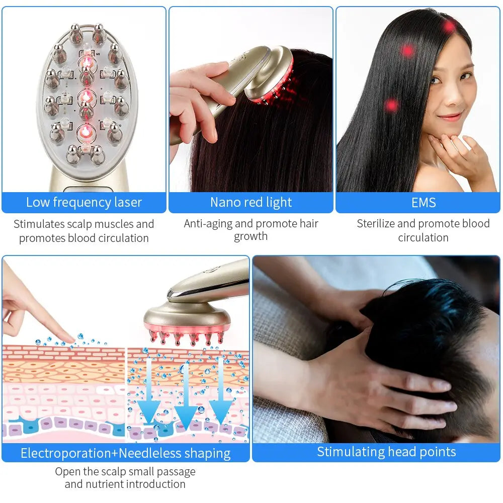 Electric Laser Hair Growth Comb Infrared EMS RF Vibration Massager Microcurrent Hair Care Hair Loss Treatment Hair Regrowth - Fair Prices Online