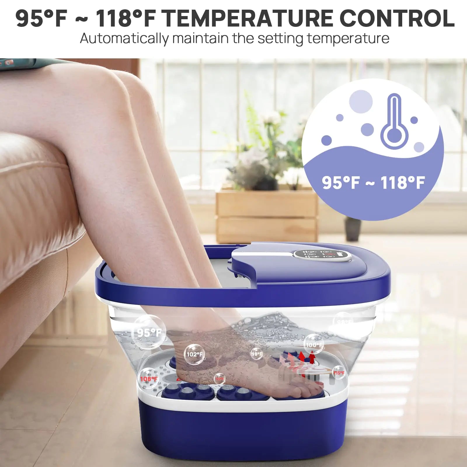 HOSPAN (2023.8 Upgrade Collapsible Foot Spa Electric Rotary Massage, Foot Bath with Heat, Bubble, Remote, and 24 Motorized Shiatsu Massage Balls. Pedicure Foot Spa for Feet Stress Relief - FS02A Blue Fair Prices Online