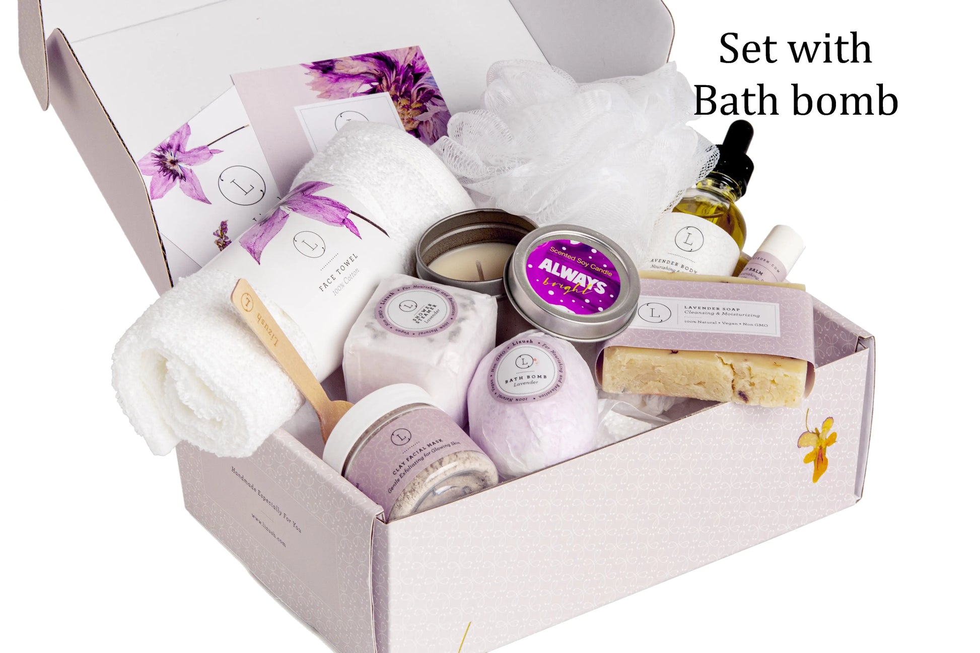 Lizush All Natural Lavender Gift Box with Bath Bomb and Shower Steamer - bath & body products Fair Prices Online