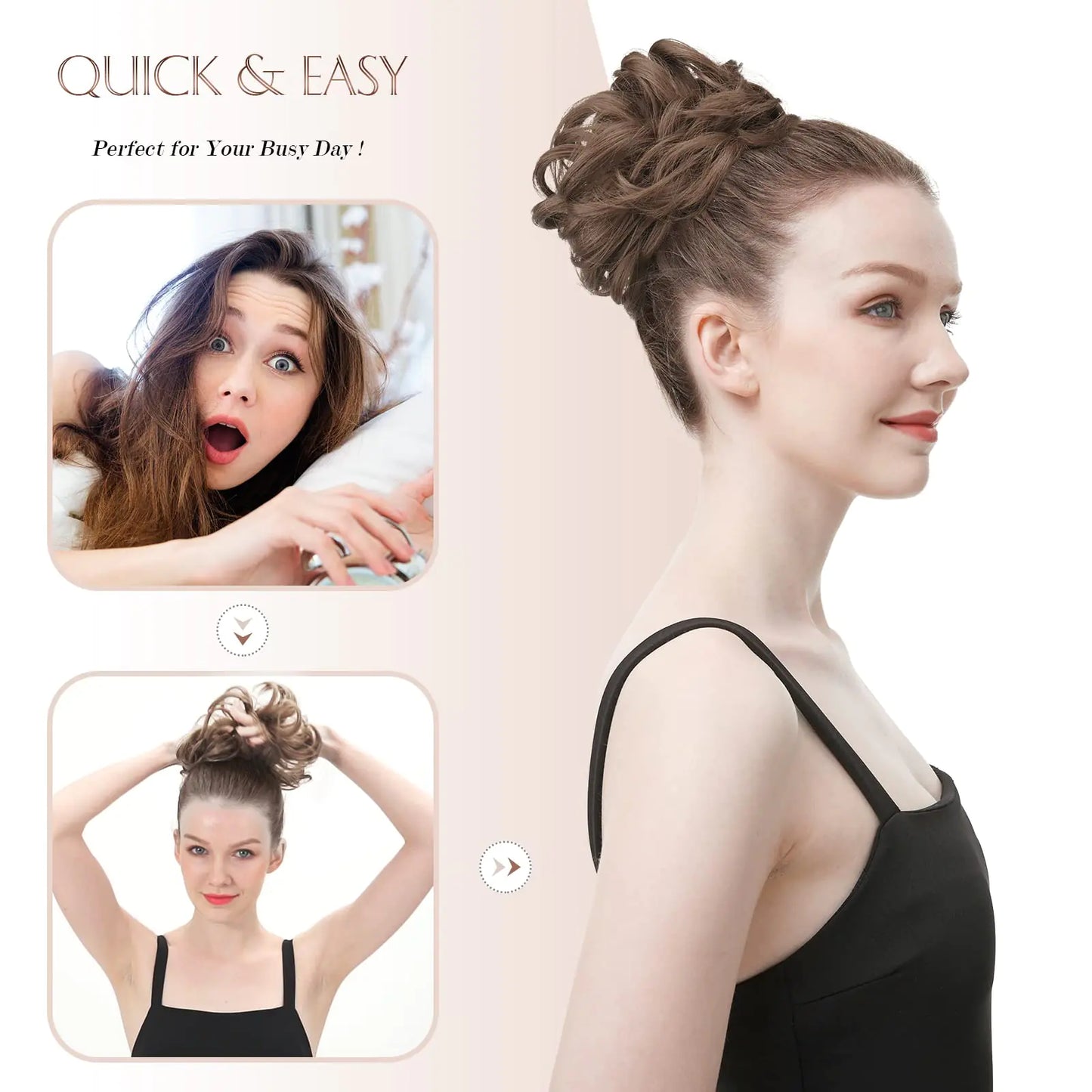 FESHFEN Messy Bun Hair Piece, Messy Hair Bun Scrunchies for Women Brown and Blonde Synthetic Wavy Curly Chignon Ponytail Hair Extensions Thick Updo Hairpiece for Daily Wear 1PCS 1 Count (Pack of 1) 12H24# Brown & Blonde Fair Prices Online