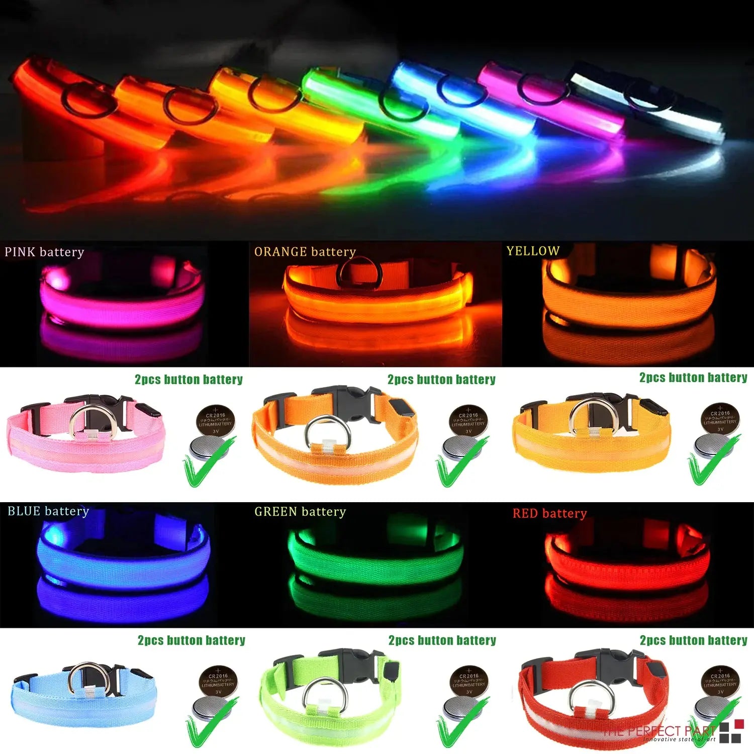 LED Adjustable Dog Collar Blinking Flashing Light Up Glow Pets Safety Waterproof Fair Prices Online