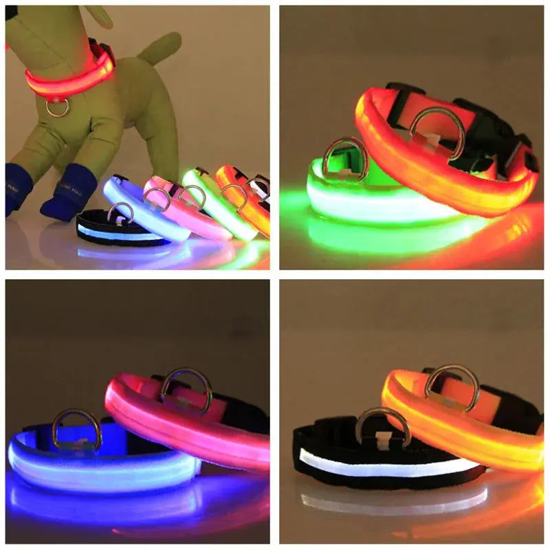 LED Adjustable Dog Collar Blinking Flashing Light Up Glow Pets Safety Waterproof Fair Prices Online