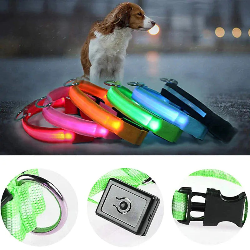 LED Adjustable Dog Collar Blinking Flashing Light Up Glow Pets Safety Waterproof Fair Prices Online