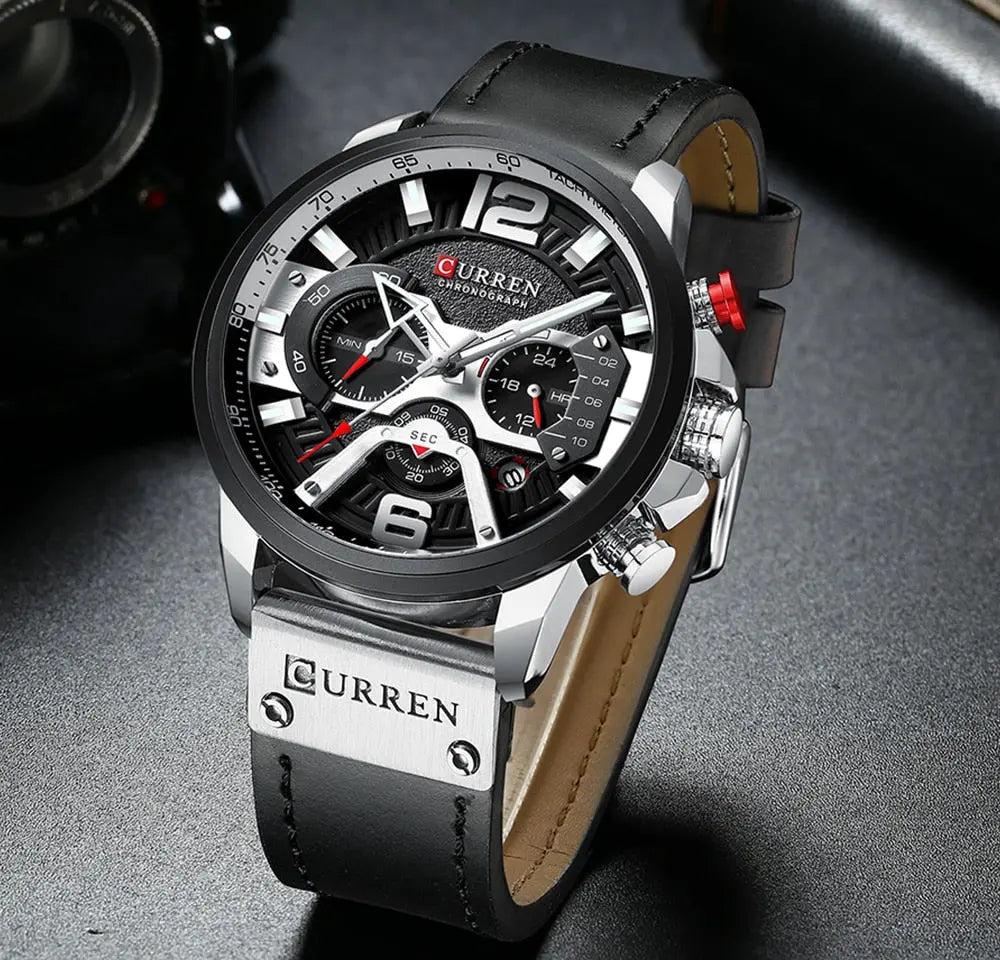 Military Leather Chronograph Wristwatch - Fair Prices Online