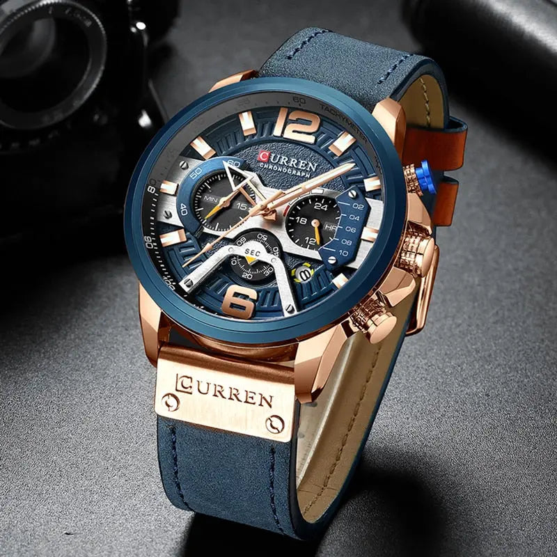 Military Leather Chronograph Wristwatch - Fair Prices Online