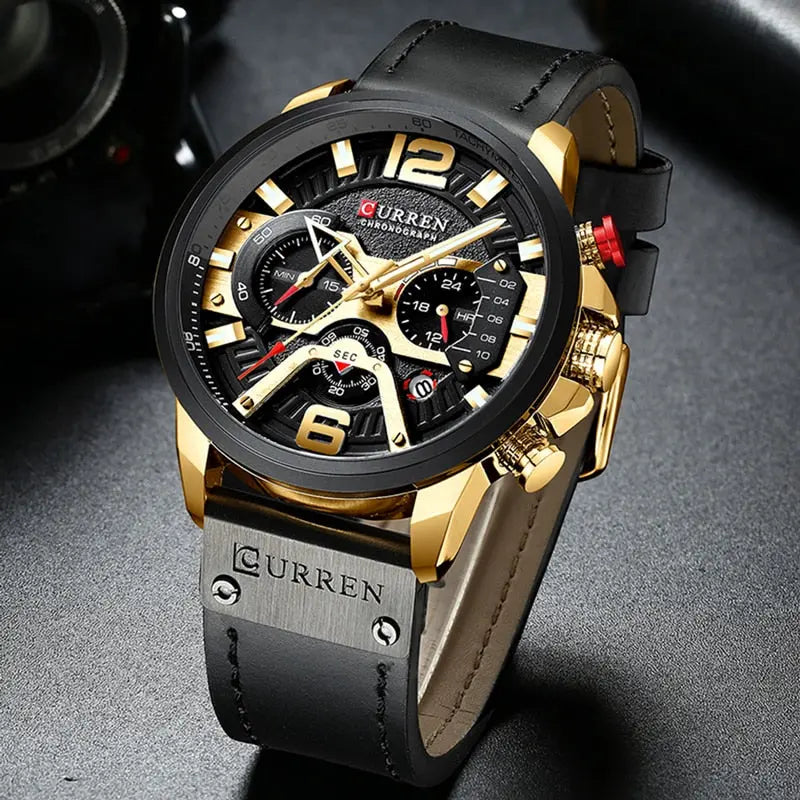 Military Leather Chronograph Wristwatch - Fair Prices Online