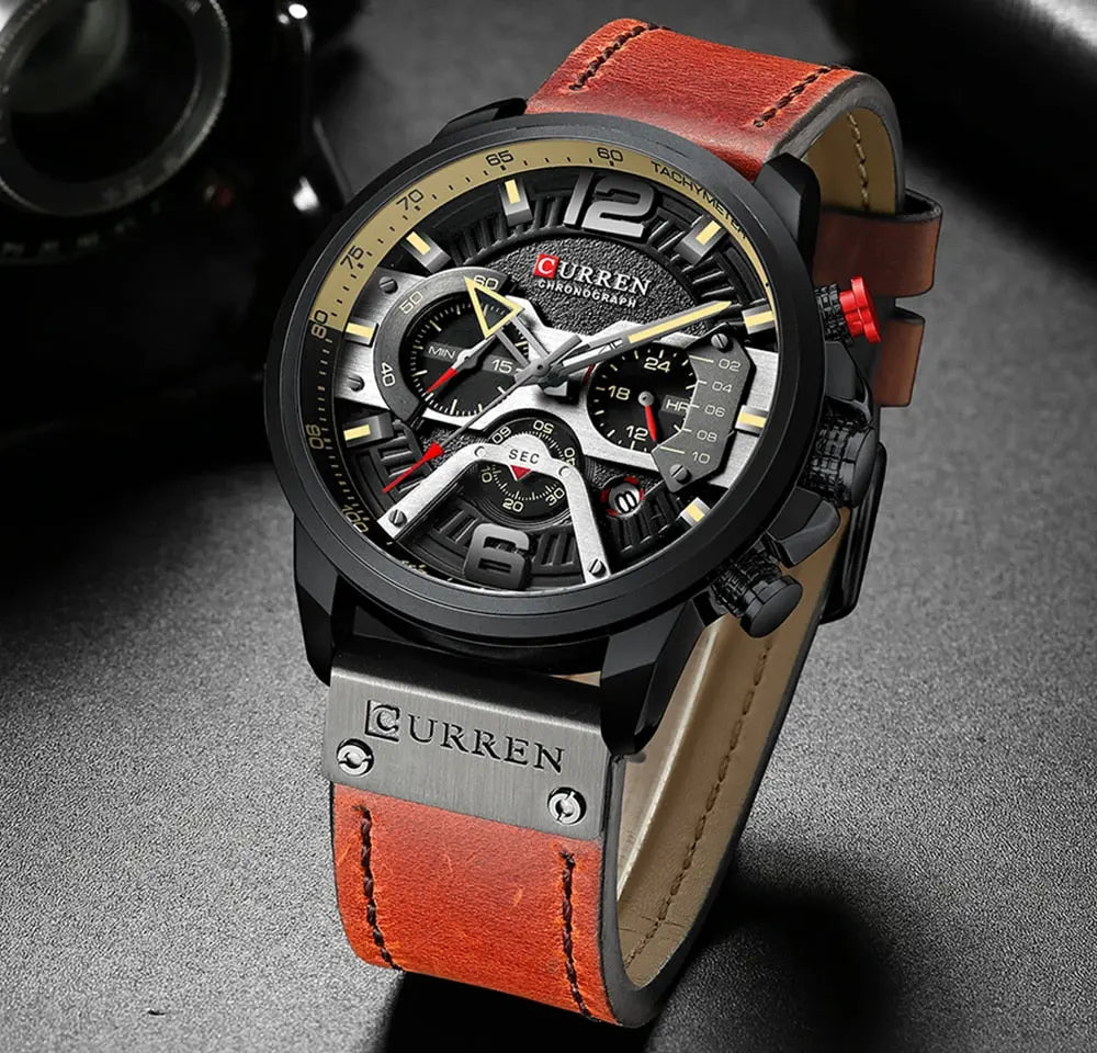 Military Leather Chronograph Wristwatch - Fair Prices Online