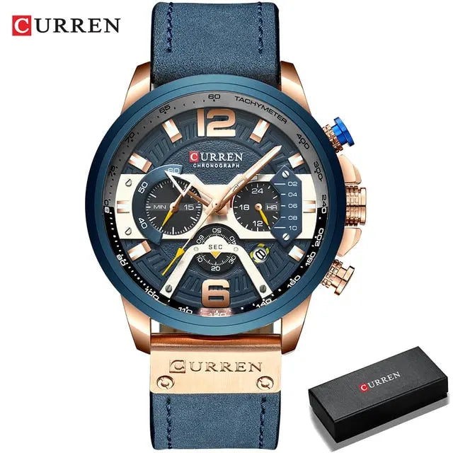 Military Leather Chronograph Wristwatch - Fair Prices Online