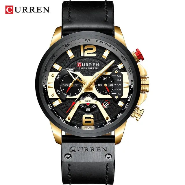 Military Leather Chronograph Wristwatch - Fair Prices Online