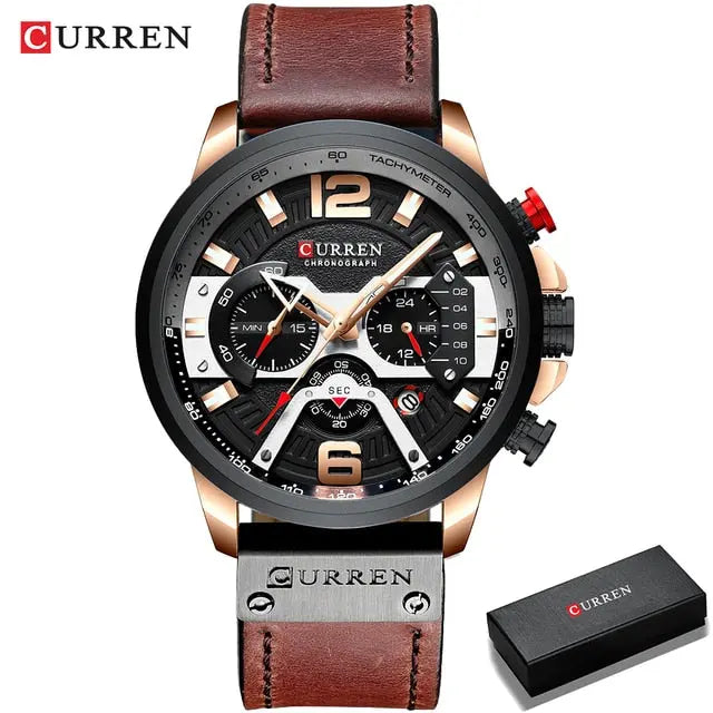 Military Leather Chronograph Wristwatch - Fair Prices Online