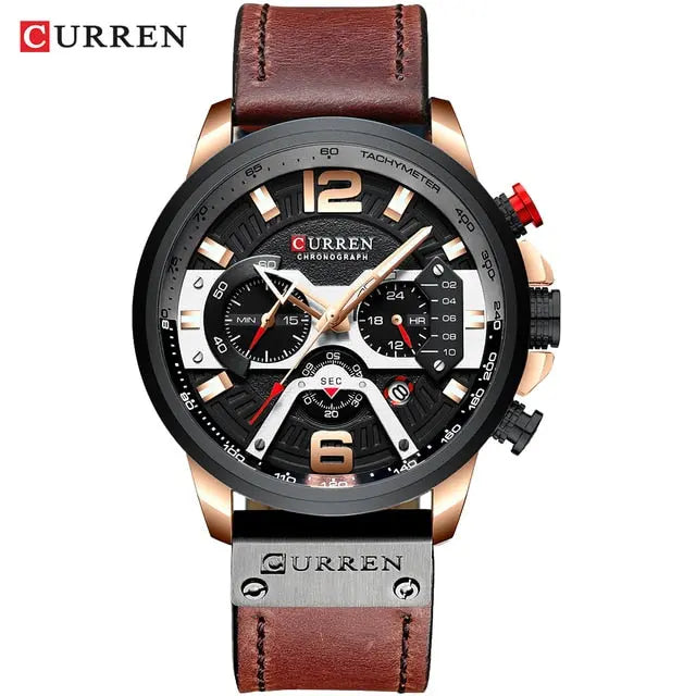 Military Leather Chronograph Wristwatch - Fair Prices Online