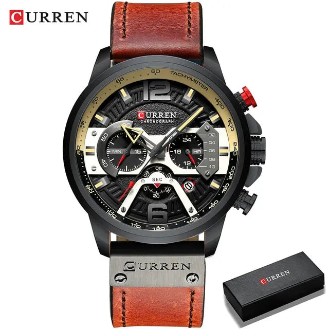 Military Leather Chronograph Wristwatch - Fair Prices Online