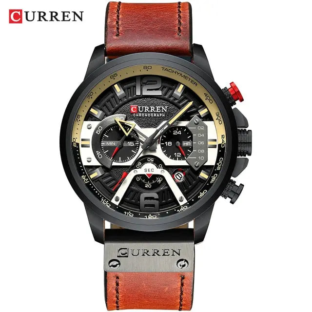 Military Leather Chronograph Wristwatch - Fair Prices Online