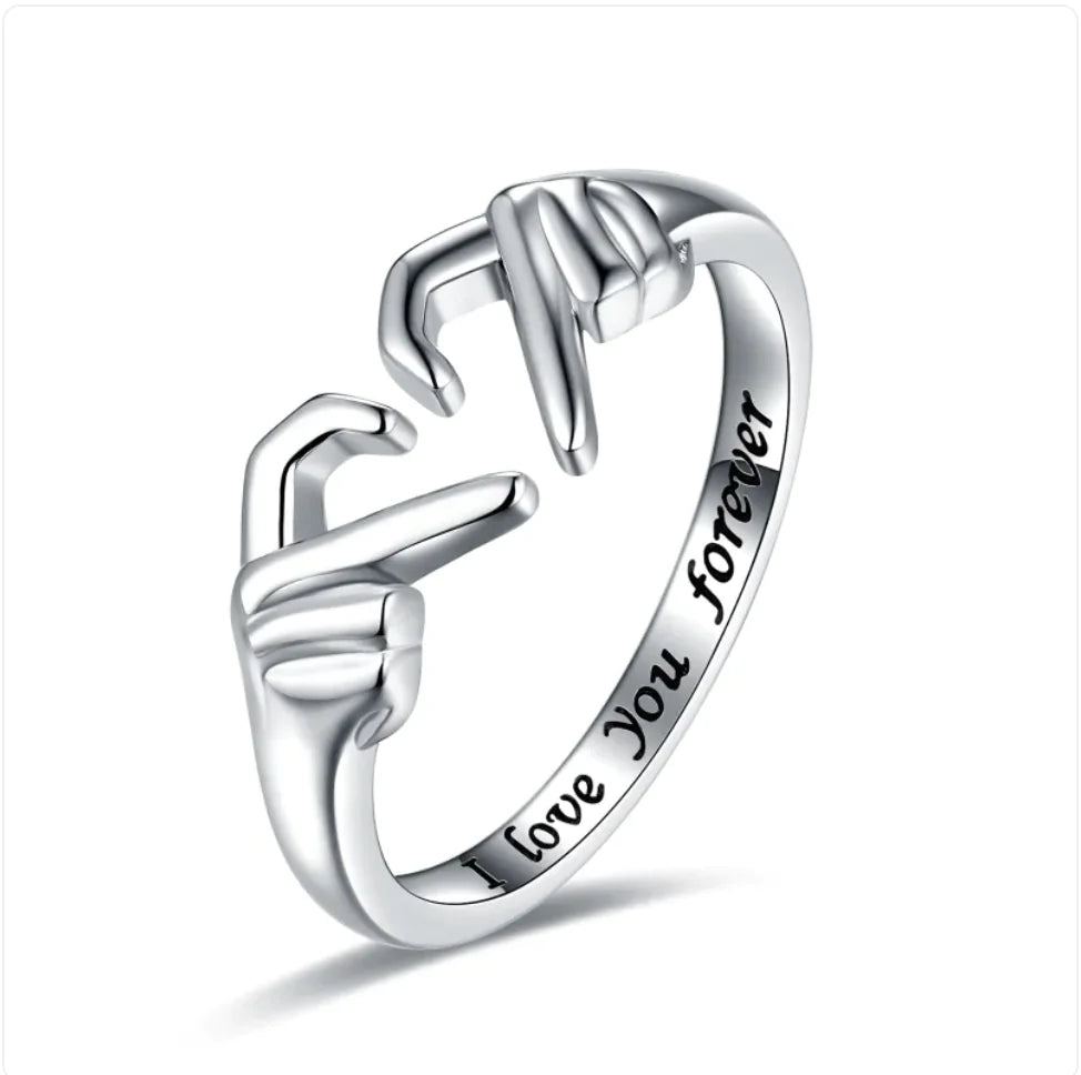 Romantic Silver Heart Hug Ring - Couple Jewelry Fair Prices Online