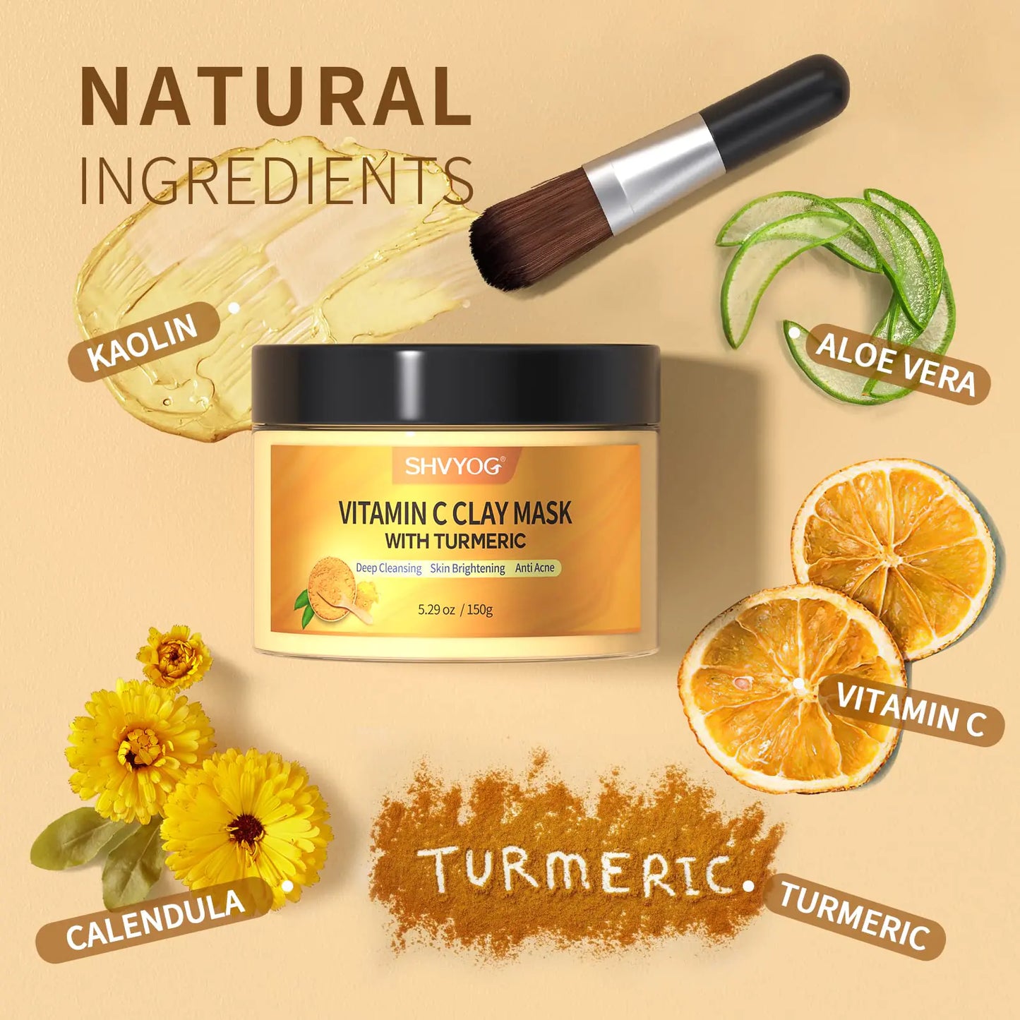 Vitamin C Face Mask with Kaolin Clay and Turmeric for Dark Spots, Dull Skin, Skincare Facial Mask for Controlling Oil and Refining Pores 5.29 Oz Fair Prices Online