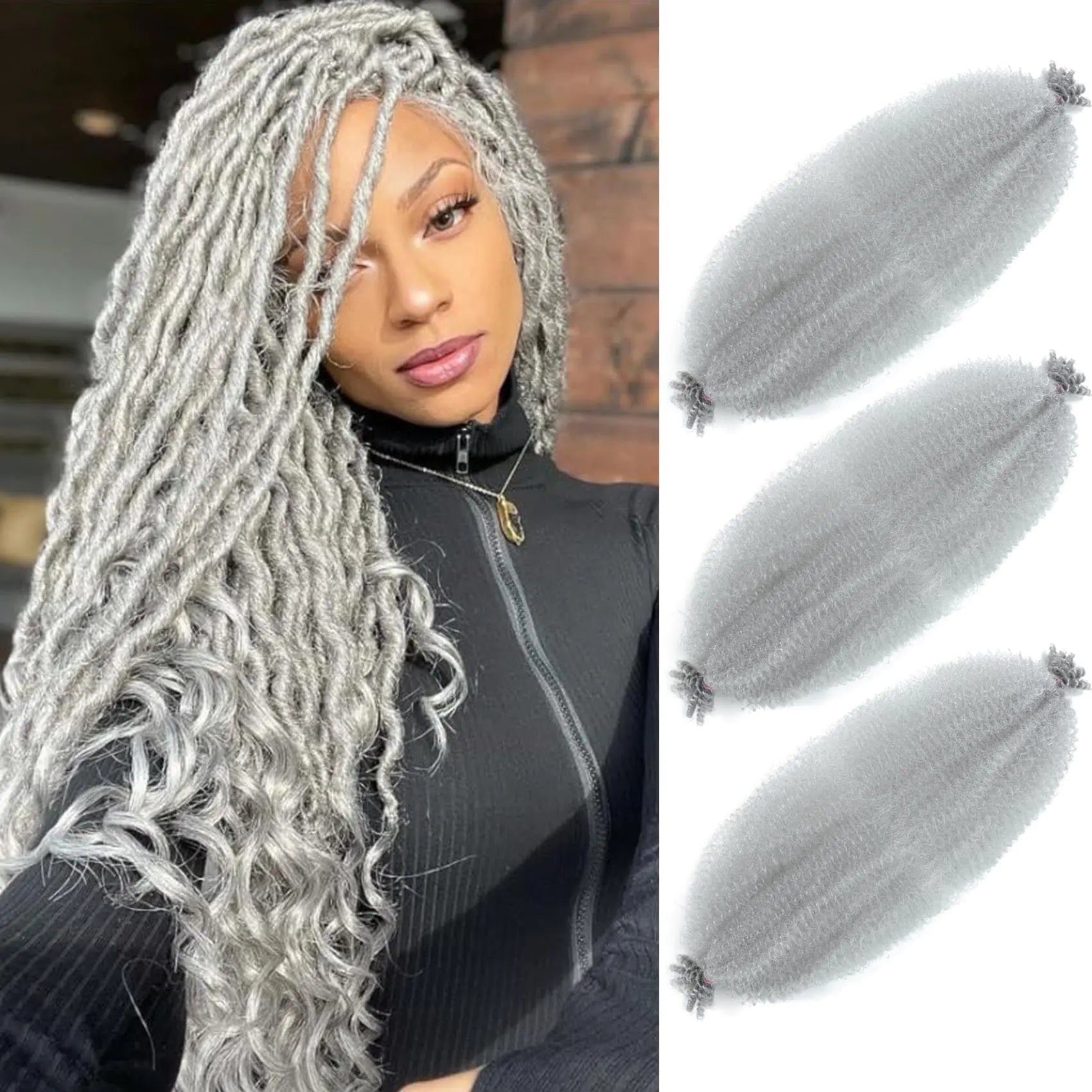 Springy Afro Twist Hair 24 Inch 3 Packs, Afro Twist Hair Pre Fluffed Spring Twist Hair Pre Separated Wrapping Hair for Soft Locs Hair Extensions (24 Inch (Pack of 3), Gray#) 24 Inch (Pack of 3) Gray# Fair Prices Online