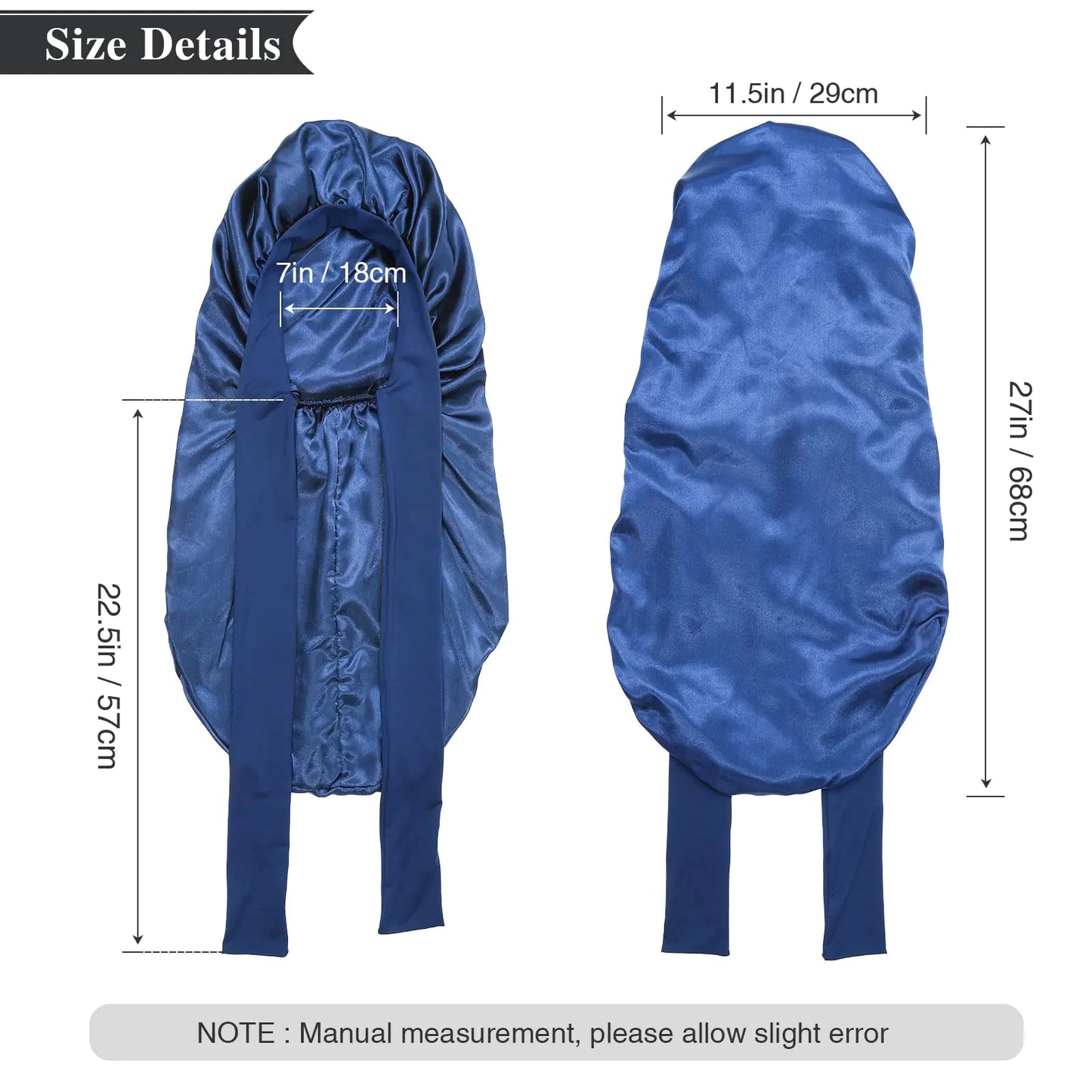 AWAYTR Long Satin Bonnet for Women - Double Layer Elastic Silk Bonnet for Braids Hair Sleeping Cap with Tie Band (Royal Blue) One Size Royal Blue Fair Prices Online