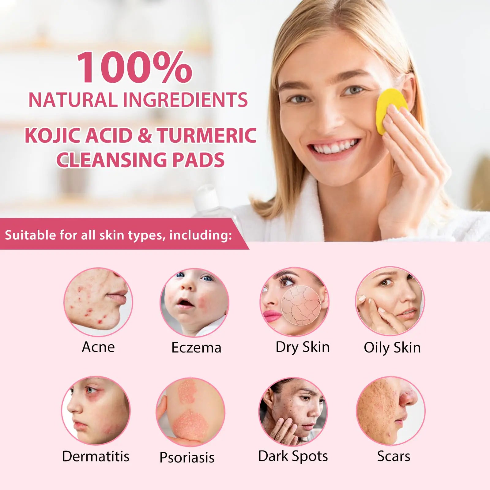 Turmeric Kojic Acid Cleansing Pads, Kojic Acid And Turmeric Cleansing Pads Helps Balance Skin Oil And Water, Remove Excess Keratin From The Body'S Skin, 40PCS 40 Count (Pack of 1) Fair Prices Online