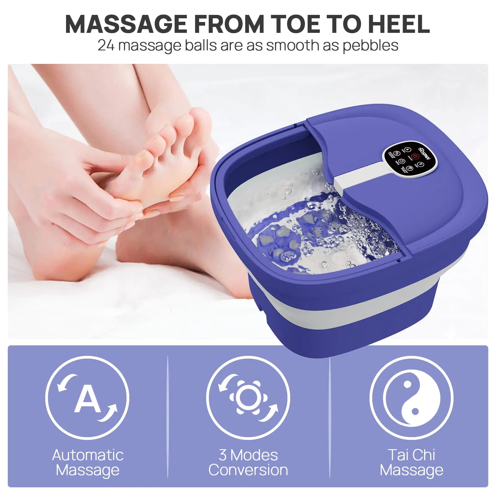 HOSPAN (2023.8 Upgrade Collapsible Foot Spa Electric Rotary Massage, Foot Bath with Heat, Bubble, Remote, and 24 Motorized Shiatsu Massage Balls. Pedicure Foot Spa for Feet Stress Relief - FS02A Blue Fair Prices Online