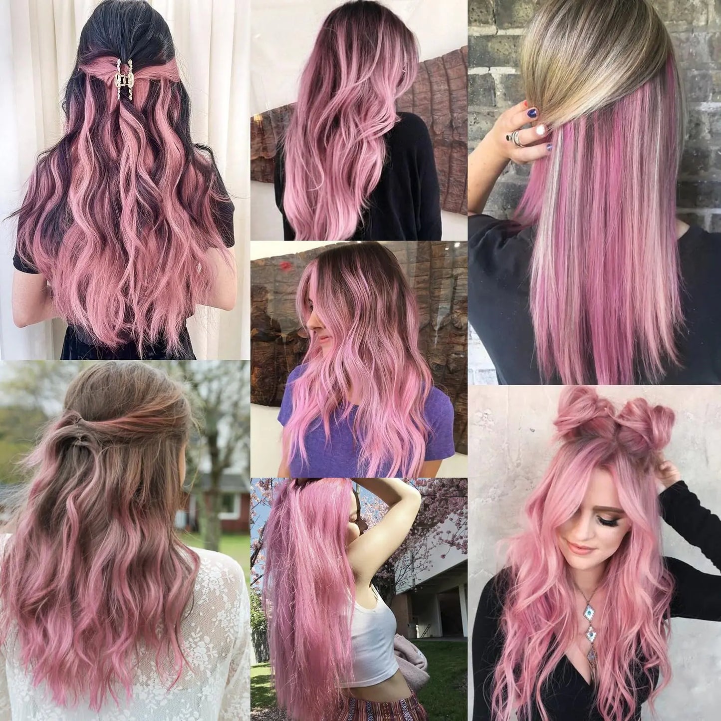 22 inch Colored Hair Extensions Straight Hairpiece, Multi-colors Party Highlights Clip in Synthetic Hair Extensions for Kids Women Gift (10 PCS Pink) Fair Prices Online