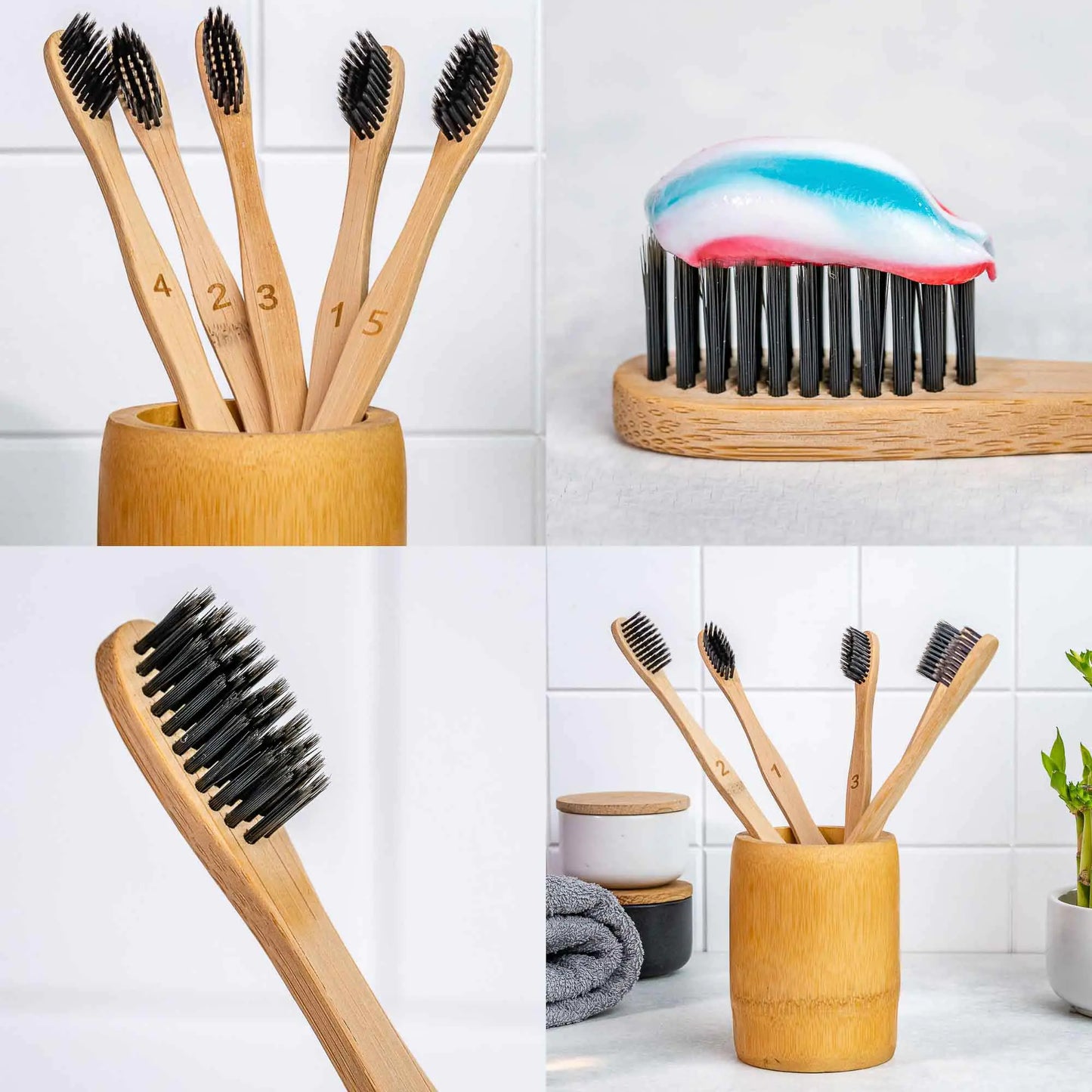 Bamboo Toothbrush Set 5-Pack - Bamboo Toothbrushes with Medium Bristles for Adults - Eco-Friendly, Biodegradable, Natural Wooden Toothbrushes with Black Charcoal Bristles Fair Prices Online