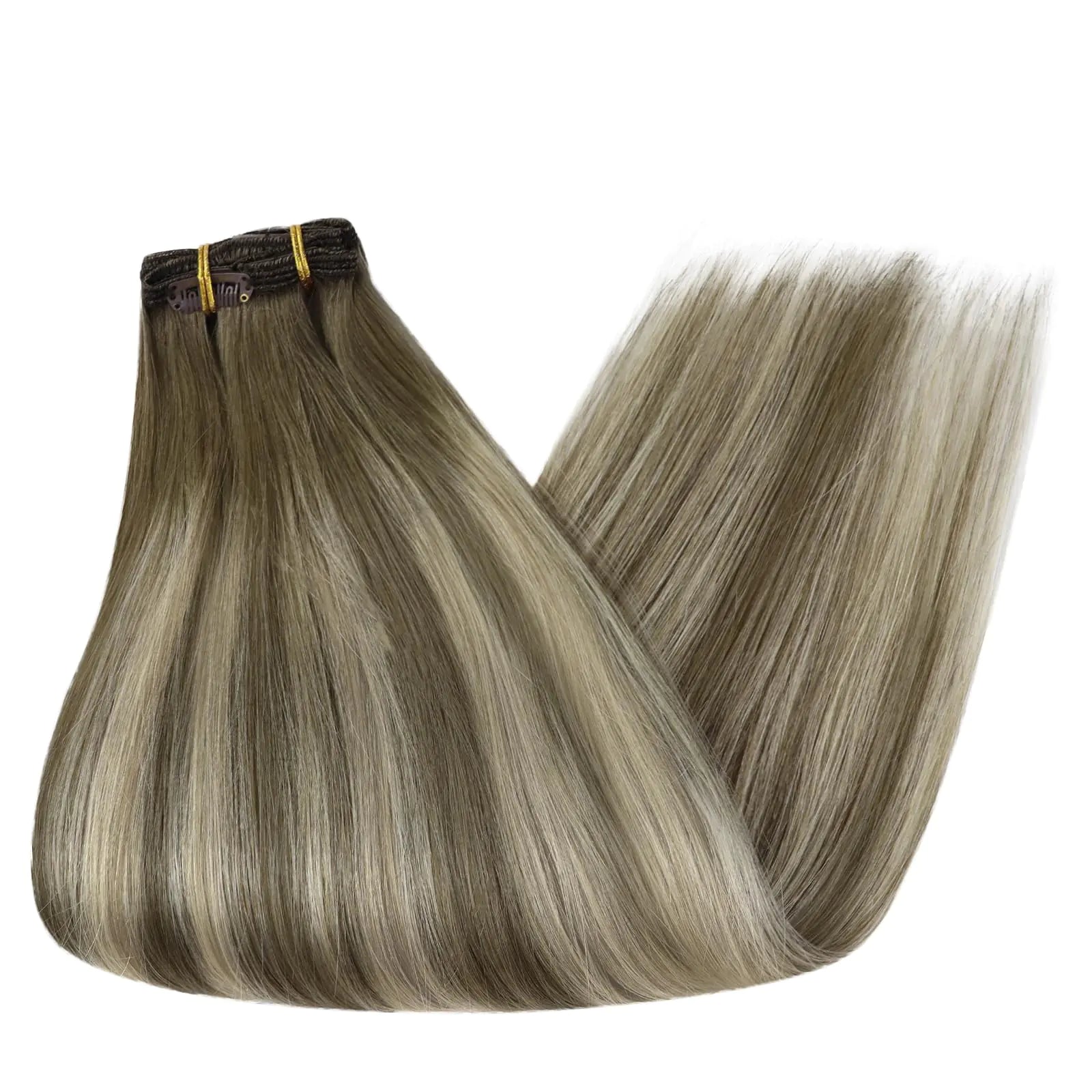 Full Shine Clip in Human Hair Extensions 20 Inch Seamless Clip in Hair Extensions Straight Remy Hair Cool Taupe Ombre Highlight Blonde Damage Free Hair Extensions Clip ins 20 Inch(Pack of 1) #7/800/7 Cool Taupe Mix Blonde Fair Prices Online