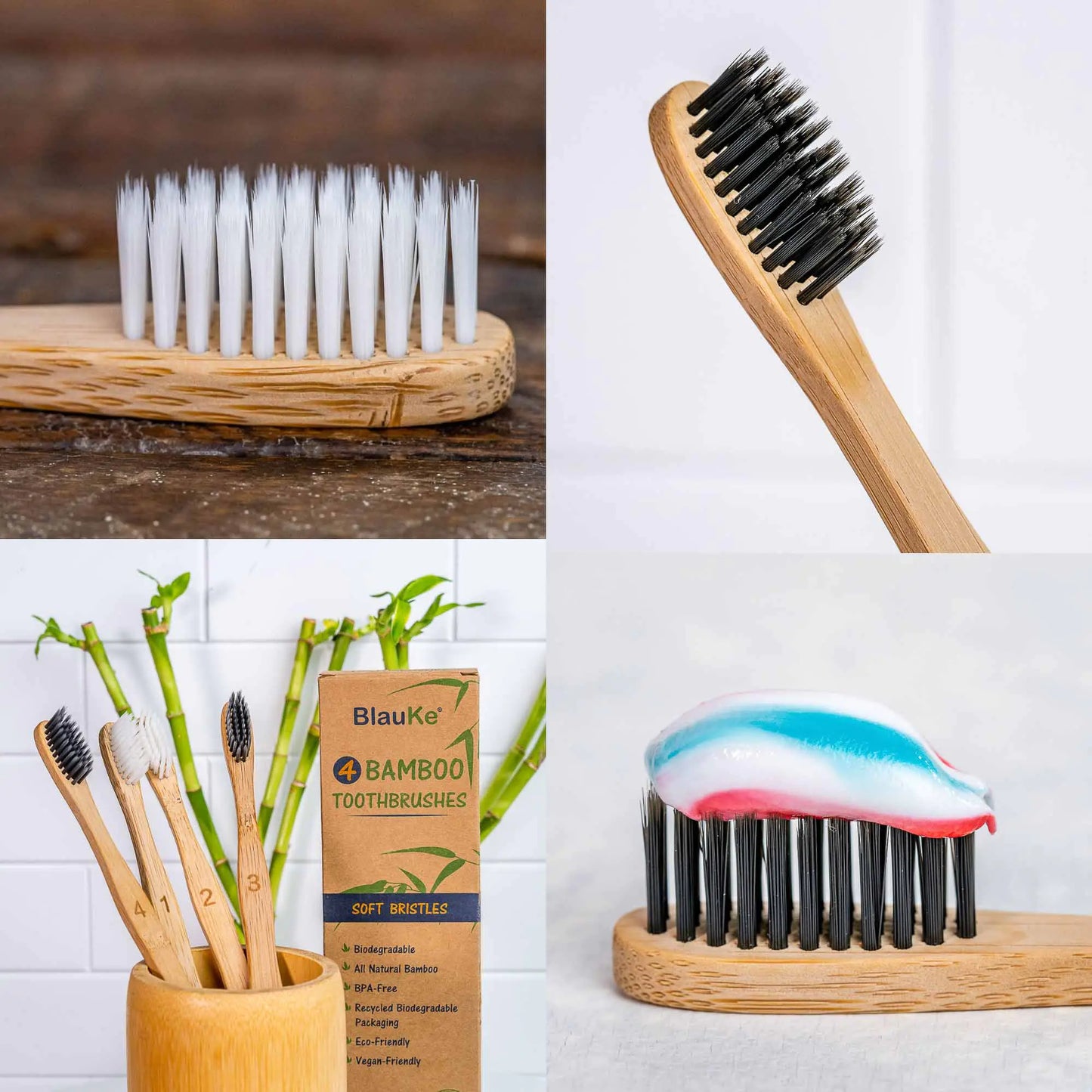 Bamboo Toothbrush Set 4-Pack - Bamboo Toothbrushes with Soft Bristles for Adults - Eco-Friendly, Biodegradable, Natural Wooden Toothbrushes Fair Prices Online