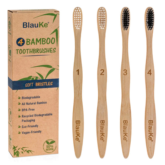 Bamboo Toothbrush Set 4-Pack - Bamboo Toothbrushes with Soft Bristles for Adults - Eco-Friendly, Biodegradable, Natural Wooden Toothbrushes Fair Prices Online