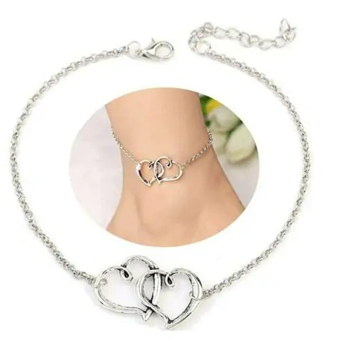 Women's Double Heart Arrow Shape Ankle Bracelet Fair Prices Online