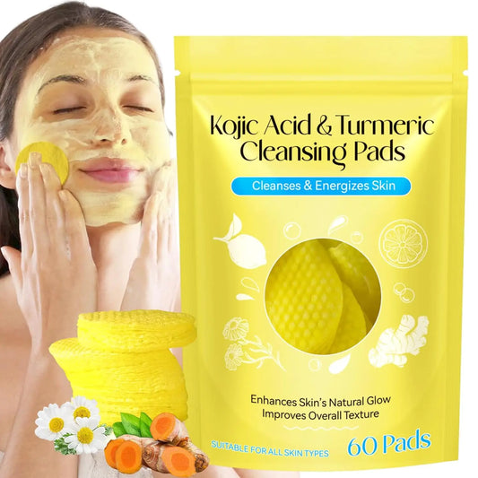 Kojic Acid and Turmeric Cleansing Pads, Turmeric Kojic Acid Lemon Chamomile Pads, Kojic Acid Turmeric Cleansing Pads for Face -60PCS Yellow-60PCS 60 Count (Pack of 1) Fair Prices Online